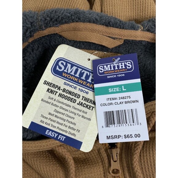 Smiths Workwear Mens Sherpa Bonded Thermal Knit Zip Hoodie Jacket Large Brown - Picture 8 of 9